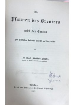 Die pslamen des breviers nebst den Cantira, 1907 r.