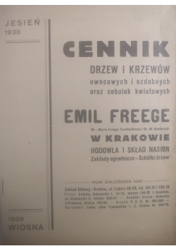 Cennik drzew i krzewów, 1939 r.