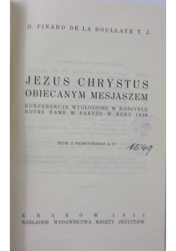 Jezus Chrystus obiecanym Mesjaszem,1931 r.