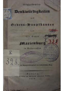Kriegsgeschichte Denkwurdigkeiten des Ordens Haupthauses, 1824 r.