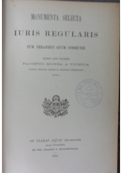 Monumenta selecta Iuris Regularis, 1913 r.