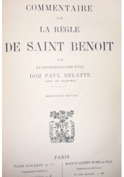 Commentaire sur La Regle de Saint Benoit