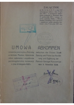 Umowa Miedzy Polska a Gdańskiem, 1920r