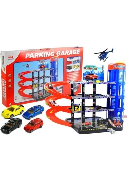 Zestaw parking poziomowy duży 4 autka helikopter