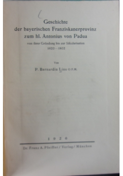 Geschichte der bayerischen Franziskanerprovinz,1926r.