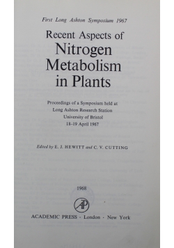Recent Aspects of Nitrogen Metabolism in Plants