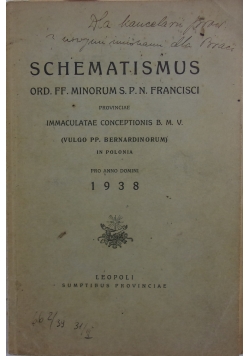 Schematismus Ord. FF Minorum S.P.N Francisci, 1938r