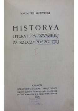 Historya literatury rzymskiej za Rzeczypospolitej, 1909 r.