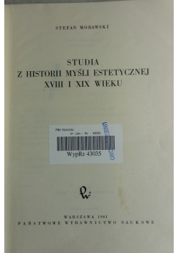 Studia z historii myśli estetycznej XVIII I XIX wieku