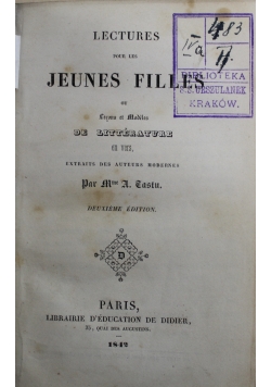 Lecture pour les Jeunes Filles 1842 r.