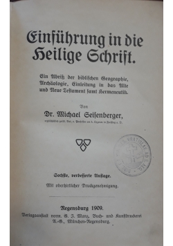 Einfuhrung in die heilige schrift, 1909 r.