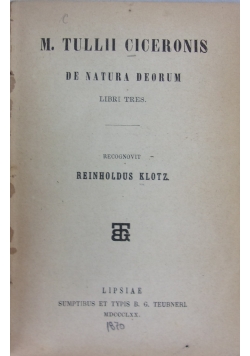 De natura deorum, 1870r.