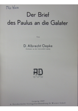 Der Brief des Paulus an die Galater, 1937 r.