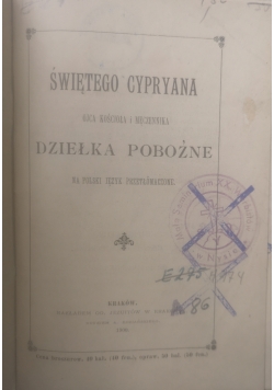 Świętego Cypriana dziełka pobożne,1900r.