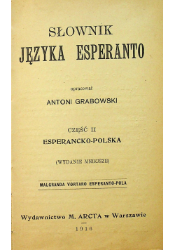 Słownik Języka Esperanto 1916 r.