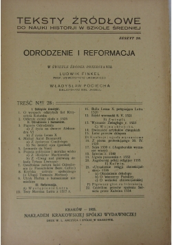 Odrodzenie I reformacja. Teksty źródłowe do Nauki Historji W Szkole Średniej,1923r.