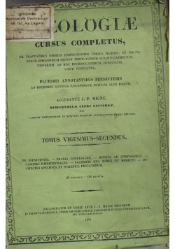 Theologiae Cursus Completus Tomus vigesimus secundus 1860 r.