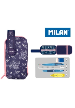 Multipiórnik Milan owalny mini z 1 piórnikiem Flowers niebieski