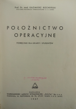 Położnictwo operacyjne, 1937 r.