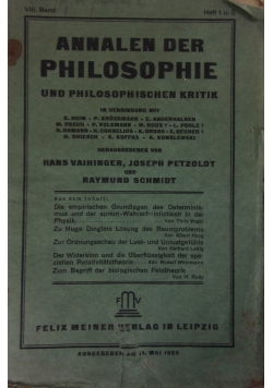 Annalen Der Philosophie, 1929r.