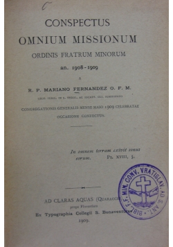 Conspectus Omnium Missionum 1908-1909