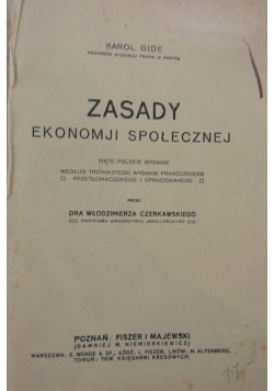 Zasady ekonomji społecznej, ok 1921r.