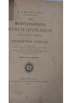 De Meditationibus Rerum Divinarum ,1883r.