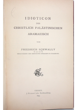 Idioticon des Christlich Palastinischen aramaeisch, 1893 r.