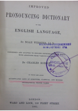 Noah Webster's Improved Producing Dictionary, 1861 r.