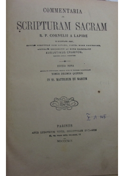 Commentaria in scripturam sacram, 1891 r.