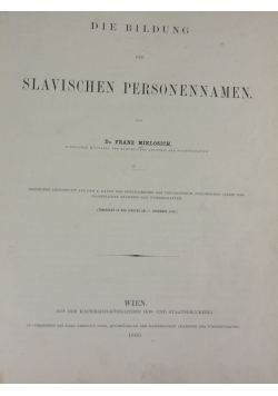 Die Bildung der Slavischen Personennamen, 1860r.