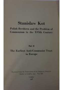 Polish Brethren and the Problem of Communism in the XVIth Century Part II