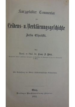 Kurzgefasster Kommentar zur Lebens-und. Verklarungsgeschichte, 1892r.