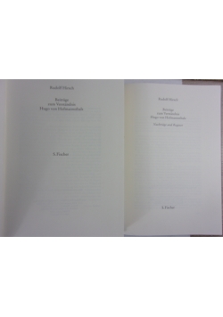 Beitrage zum Verstandnis Hugo von Hofmannsthals/Nachtrage und Register