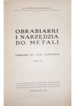Obrabiarki i narzędzia do metali, tom II