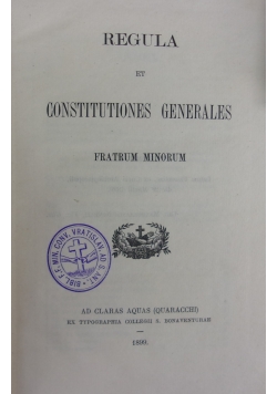 Regula et Constitutiones Generales. 1899 r.