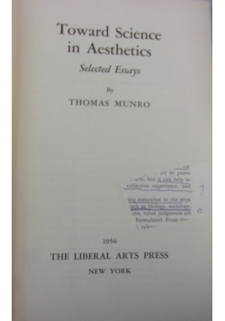 Toward Science in Aesthetic. Selected Essays