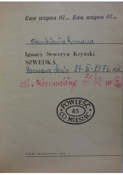 Ewa wzywa 07... Ewa wzywa 07... Szwedka, powieść 85-92