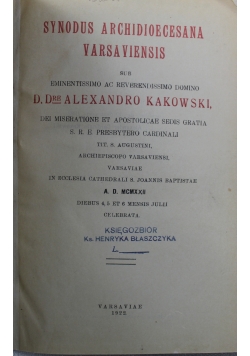 Synodus Archidioecesana varsaniensis 1922 r