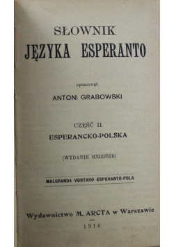 Słownik języka esperanto Część II 1916 r.