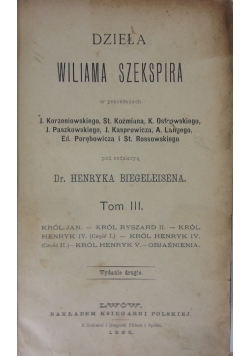Dzieła Wiliama Szekspira Tom III, 1895r.