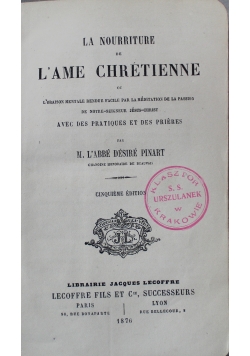 La Nourriture de Lame Chretienne 1876 r.