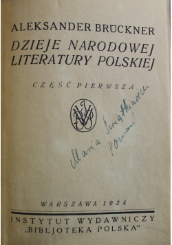 Dzieje Narodowej Literatury Polskiej Cz I 1924 r.