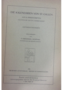 Die Kalendarien von St Gallen
