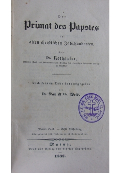 Der Primat des Papstes. Tom III, część  I-II. 1838 r.