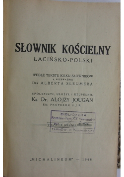 Słownik kościelny Łacińsko -Polski,1948