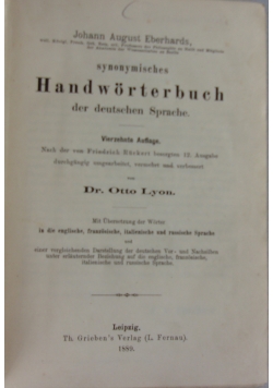 Synonymisches handworterbuch der deutschen Sprache, 1889r.