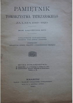 Pamiętnik towarzystwa tatrzańskiego za lata 1919-1920, 1920r.