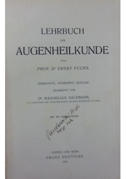 Lehrbuch der Augenheilkunde ,1922r.