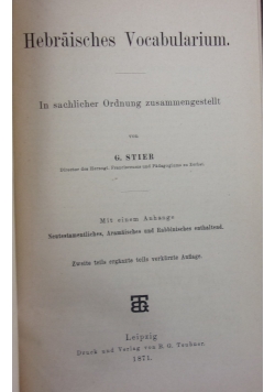 Hebraisches Vocabularium, 1871 r.